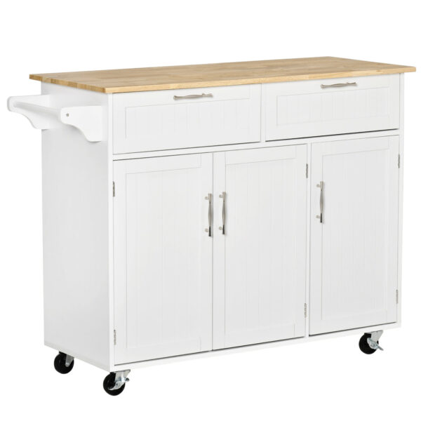 Easycomfort Houten Keukenkar met 2 Cassettes, 3 Antines en 4 Wielen 121x46x91cm - Wit