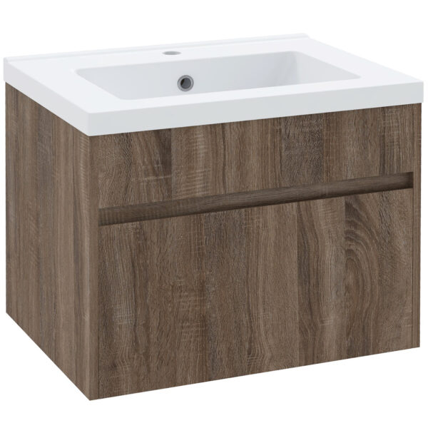 EasyComfort Mobiele Wasmachine 60cm met Houten Cassette en Keramische Wasmachine, Helder Bruin