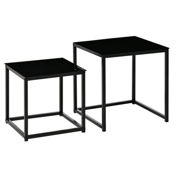 EasyComfort Set 2 Moderne Vierkante Woonkamertafel, in Gehard Staal en Glas, Zwart