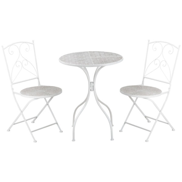 EASYCOMFORT 3-delige tuinset met 2 klapstoelen en 1 mozaïek salontafel, wit