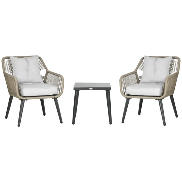 EASYCOMFORT 3-delige tuintafel- en stoelenset van PE-rotan en staal met 2 moderne stoelen en 1 salontafel
