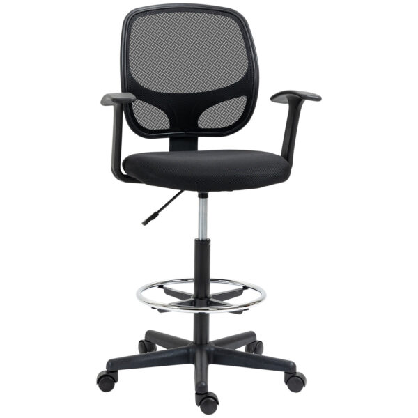 Easycomfort Verstelbare Bureaustoel met Armbanden, Wielen en Flessenzitting, 60x56x110-132 cm, Zwart