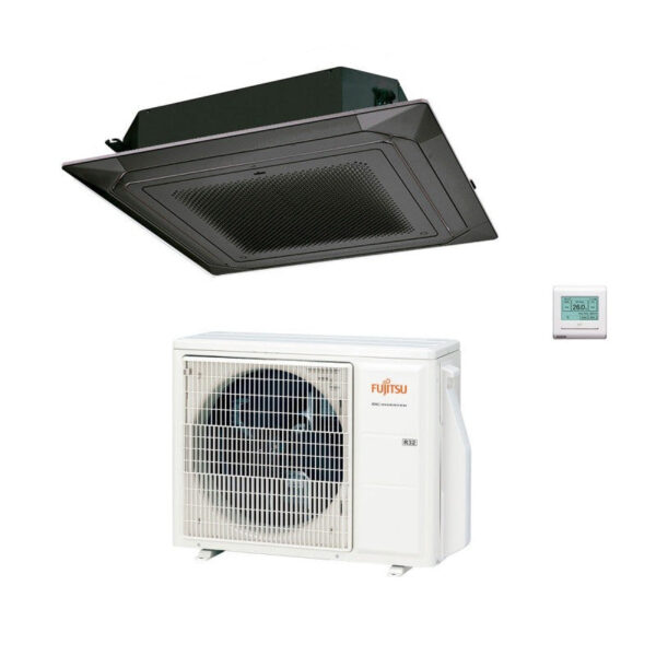 Fujitsu Airconditioner 4-weg Cassette ECO-serie KR Circulaire Luchtstroom 45000 Btu R-32 code. 3NGF88455 Zwart AUXG45KRLB - NIEUW