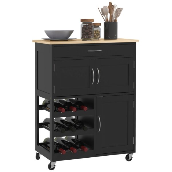EasyComfort Keukenwagen met wijnrek, 3 deuren en lade 67x37x87 cm