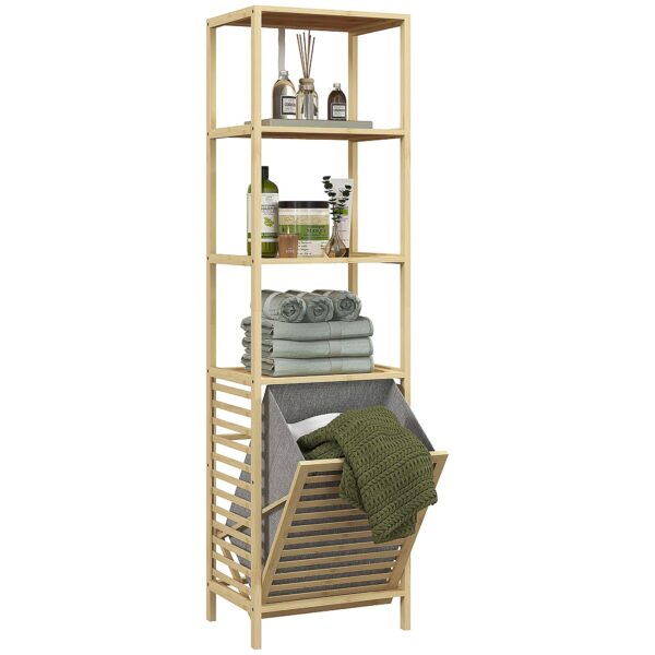 EasyComfort Colonna Bagno badkamerkolom met 3 planken en wasmand, 44x33x160 cm