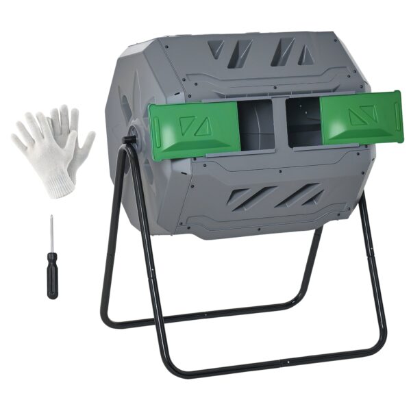 EasyComfort draaibare 2-sectie composteerbak 160L, staal/PP, grijs