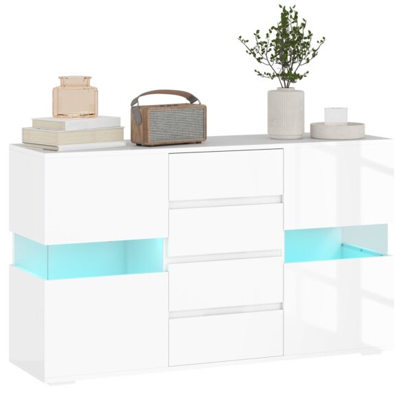 EasyComfort Credenza Moderna dressoir 120x34x70 cm, wit, LED en 4 lades