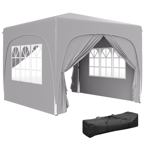 EasyComfort Gazebo 3x3 m inklapbaar verstelbare hoogte UPF50+ lichtgrijs