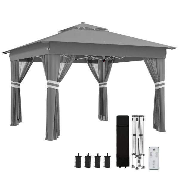 EasyComfort verstelbaar tuingazebo 336x336x250-270 cm met LED, grijs
