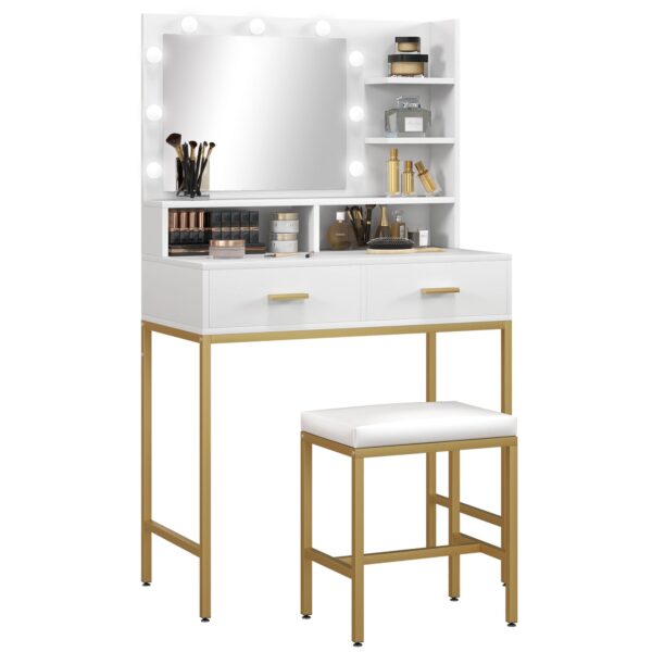 EasyComfort Kaptafel met spiegel, 2 lades & 5 planken, 80x40x138 cm