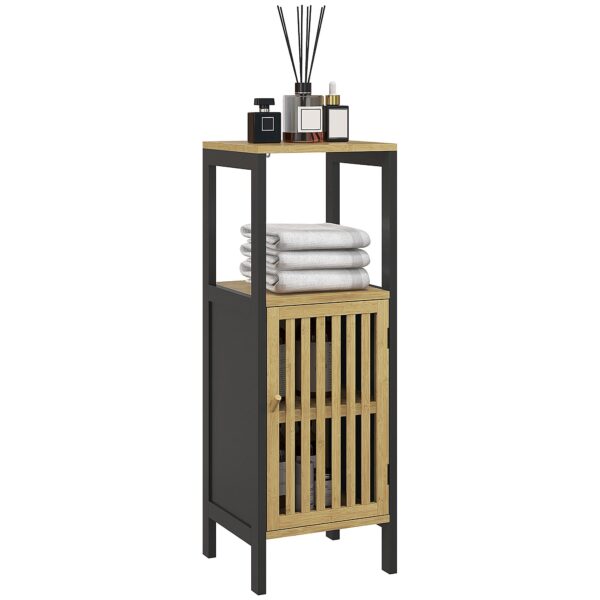 EasyComfort Mobiletto Badkamerkast 32x30x90.5 cm zwart/houtkleur