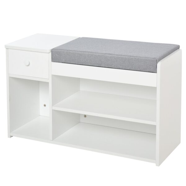 EasyComfort Panca Scarpiera - Schoenenbank met kussen, 3 vakken & lade, 81x31.5x49 cm, wit