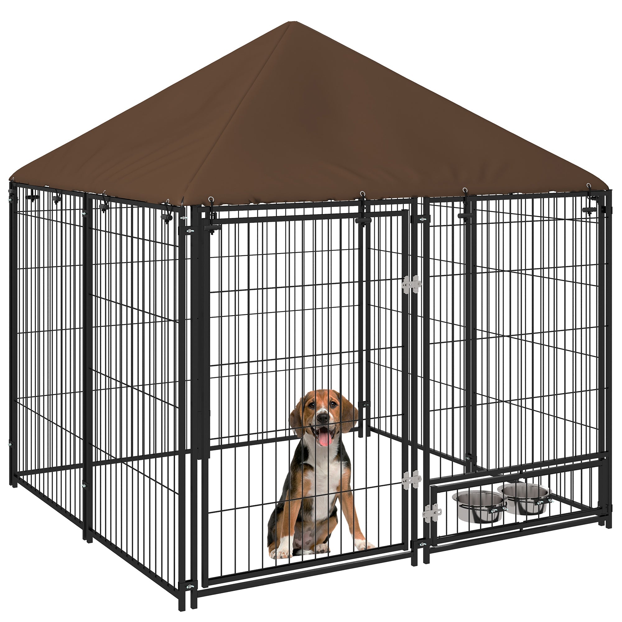 immagine-1-easycomfort-easycomfort-recinto-per-cani-in-metallo-e-tessuto-oxford-con-porticina-per-ciotole-141x141x151-cm-nero-e-marrone_0686a57c-d3e7-4a86-bae5-76d6ee53c2ec