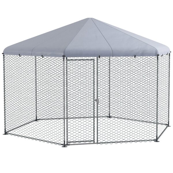 EasyComfort Kippenren met dak en afsluitbare deur voor 10–15 dieren, 400 x 346 x 263 cm