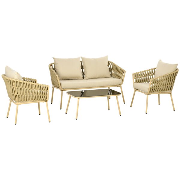 EasyComfort Tuinsalon met 2-zitsbank, 2 fauteuils en glazen tafel