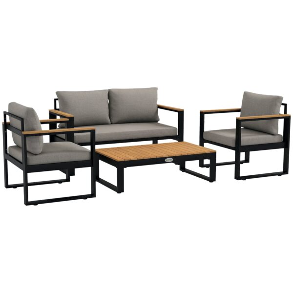 EasyComfort Tuinset 4-delig: 2-zitsbank, 2 fauteuils en salontafel, aluminium, grijs