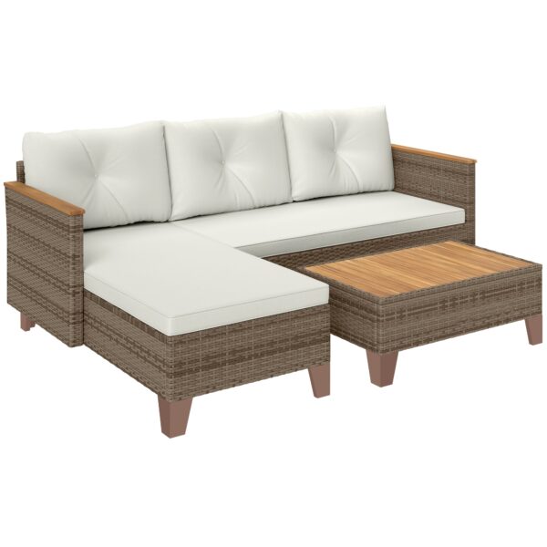 EasyComfort Tuinlounge rattan PE 2-zits + chaise longue + salontafel crème