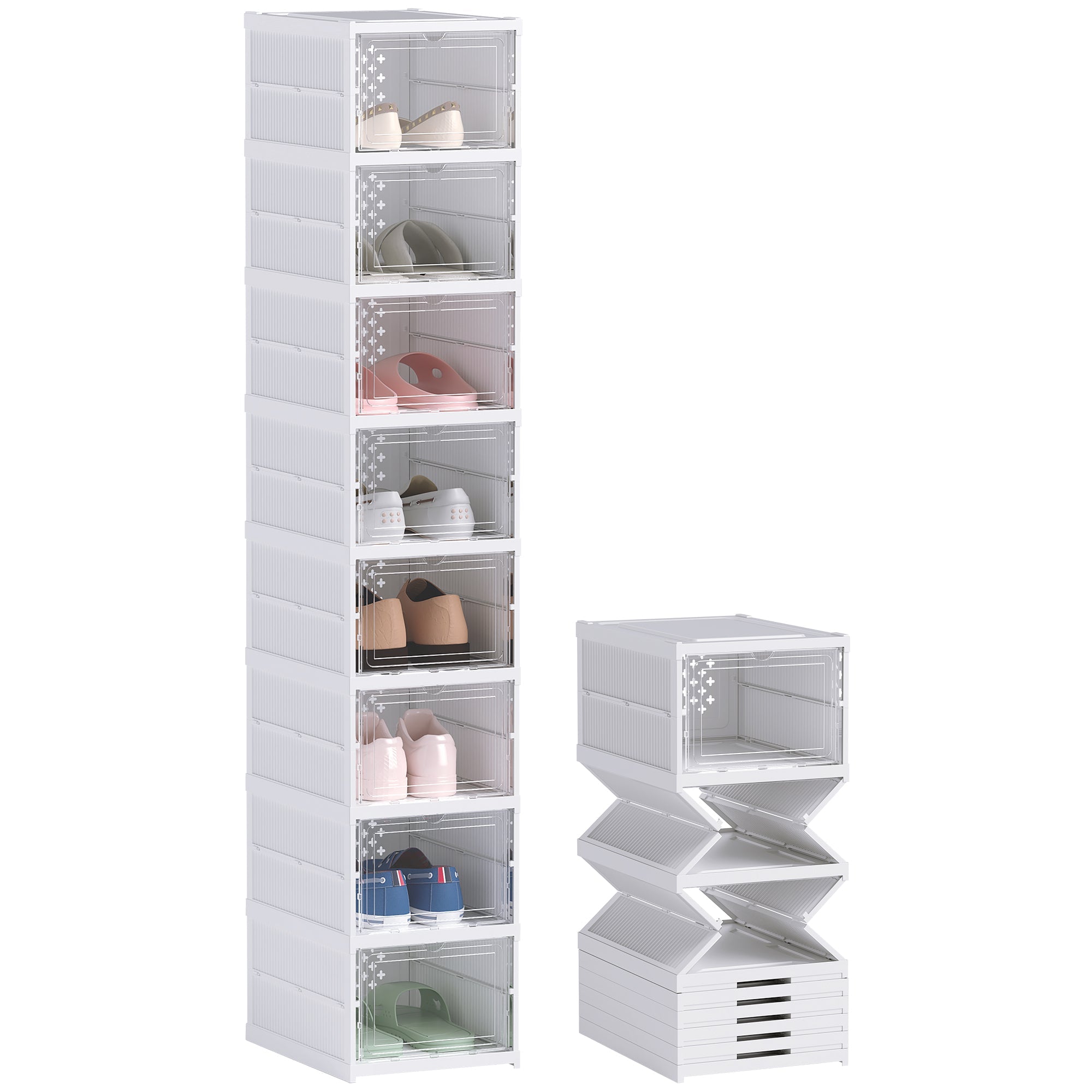 immagine-1-easycomfort-easycomfort-scarpiera-con-8-contenitori-per-scarpe-impilabili-e-pieghevoli-con-pannello-trasparente-bianco