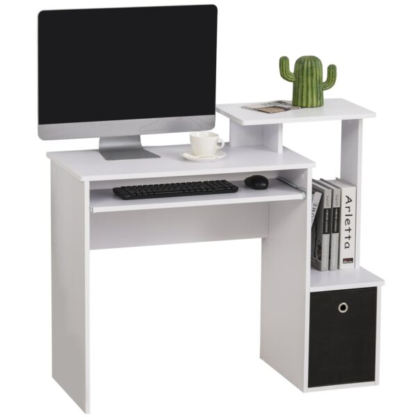 EasyComfort Moderne bureau met toetsenbordlade en stoffen lade 100x40x86.6 cm wit/zwart