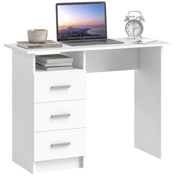 EasyComfort Modern bureau 100x40x75 cm, 3 lades, wit/bruin