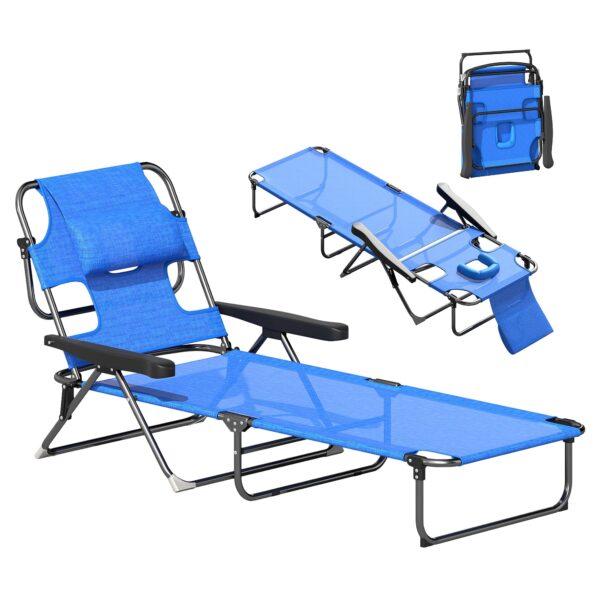 EasyComfort Sdraio da Giardino Pieghevole - Ligbed verstelbaar, donkerblauw