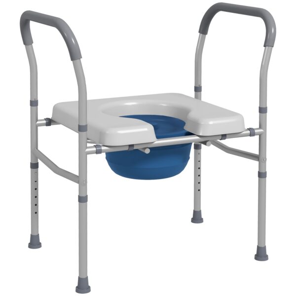 EasyComfort Comfortstoel 4-in-1 verstelbare toiletstoel met gewatteerde armleuningen, grijs