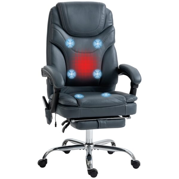 EasyComfort Massagestoel en verwarmde bureaustoel met voetensteun, PU-leer, 67x67x113-121 cm