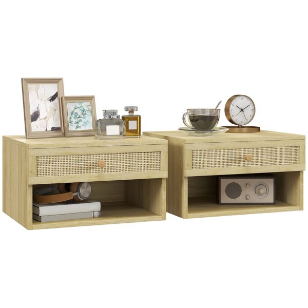 EasyComfort Set 2 nachtkastjes met rattanlade en open plank 40x34x23 cm