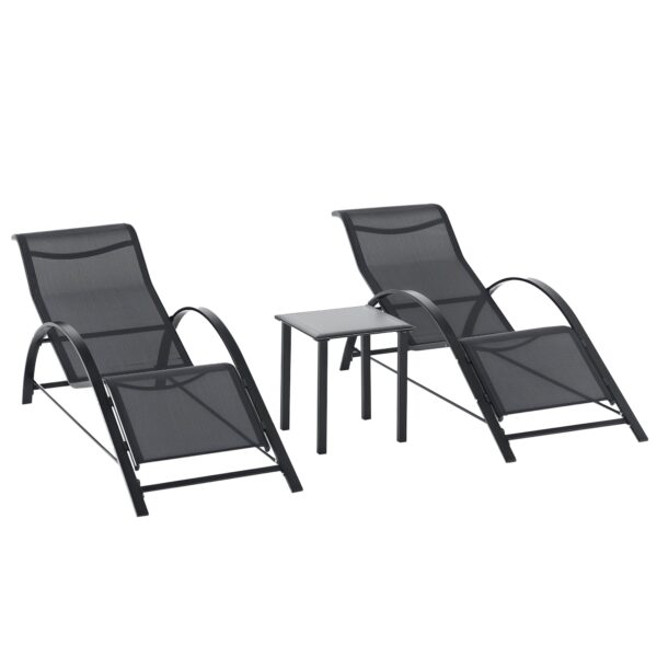 EasyComfort Set 2 ligstoelen en bijzettafel met plank, 59x169x66 cm, zwart