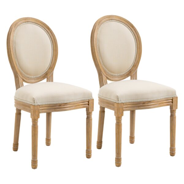 EasyComfort Set 2 gestoffeerde eetkamerstoelen crème linnenlook 49x56x96 cm