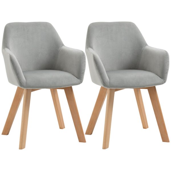 EasyComfort Set van 2 fluwelen eetkamerstoelen met armleuningen, grijs