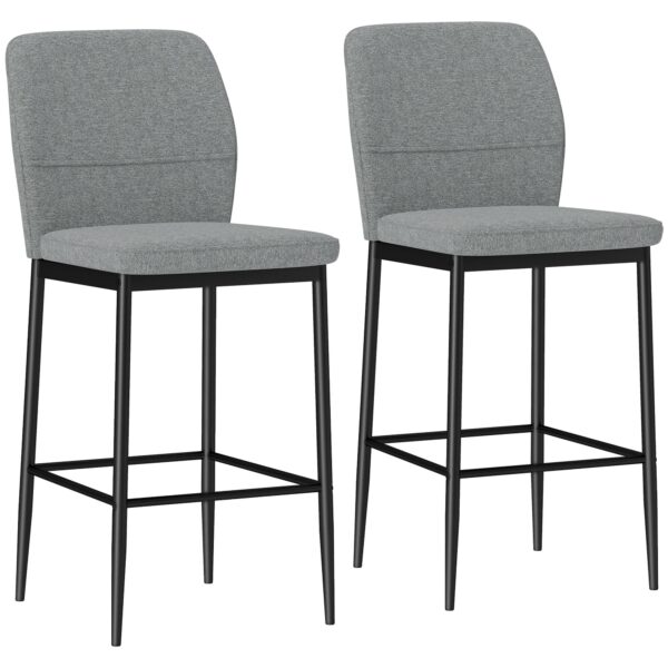 EasyComfort Set van 2 barkrukken fluweel met rugleuning en voetensteun, 41x52x97 cm, Grijs