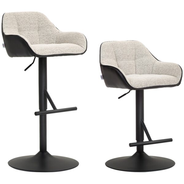 EasyComfort Set van 2 Barkrukken gestoffeerd, verstelbaar, lichtgrijs/zwart