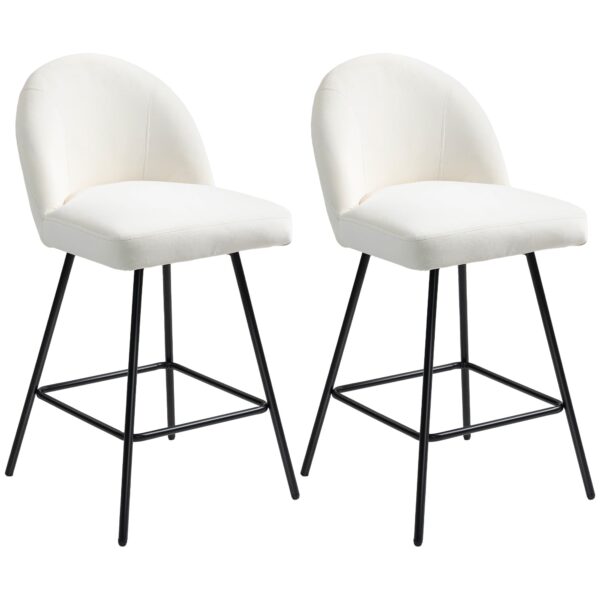 EasyComfort Set van 2 barstoelen met rugleuning, fluweel wit-creme