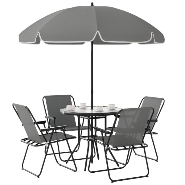 EasyComfort Set 6-delig Tuinset staal Ø80 cm tafel + 4 klapstoelen + parasol