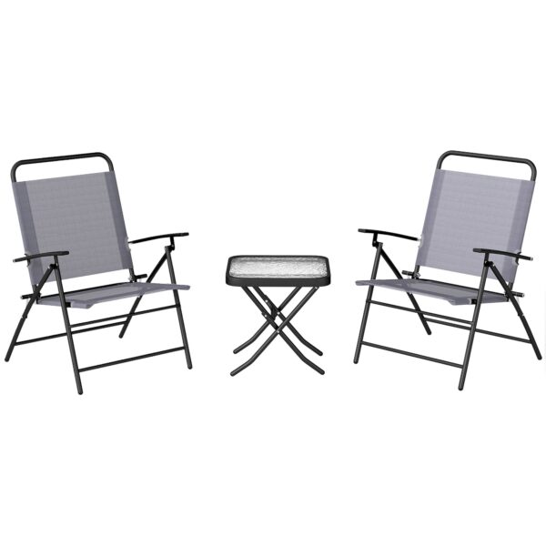 EasyComfort Tuinset met tafel (gehard glas) en 2 inklapbare stoelen, grijs