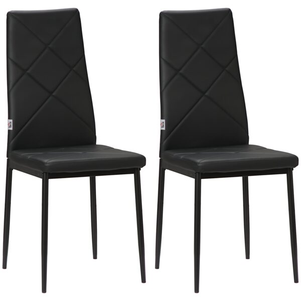 EasyComfort Set van 2 moderne eetkamerstoelen, kunstleer, hoge rug, zwart