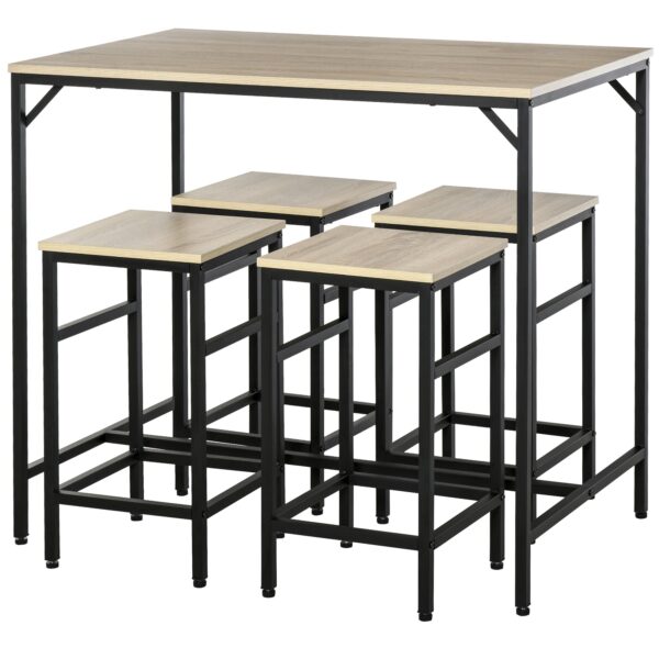 EasyComfort Tavolo Alto bartafelset, 1 tafel + 4 krukken, licht eiken