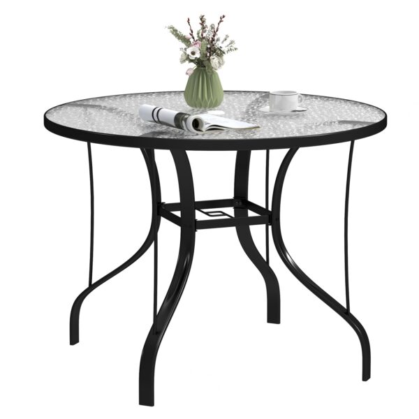 EasyComfort Tavolino rond tuintafel Ø96.5 x 71A cm met parasolgat, zwart