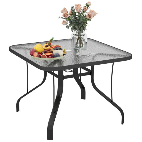 EasyComfort Tavolo 4‑persoons tuintafel, glas 96,5×96,5×70 cm, zwart