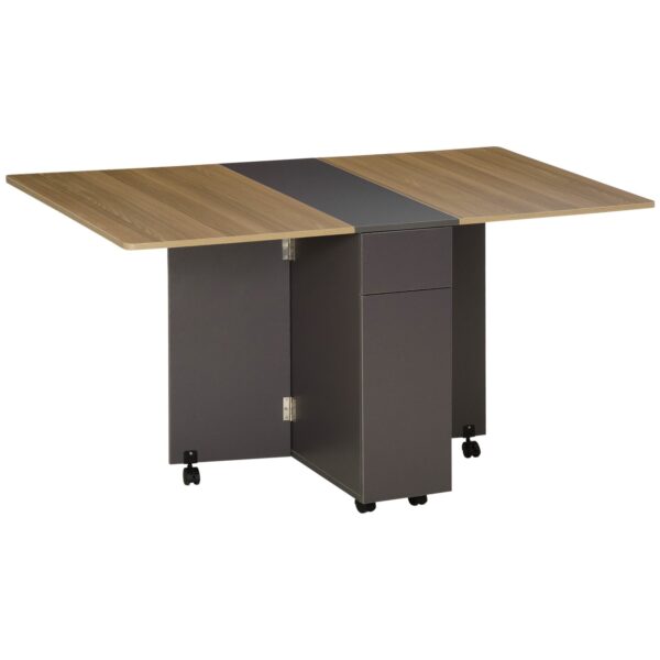 Easycomfort opvouwbare eettafel in spaanplaat, 2 laden & kastje, max. 6 personen, 140x76x76 cm
