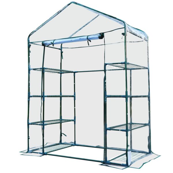 EasyComfort tuinkas met 8 leLPGanken, staal en transparant PVC, 143x73x195 cm
