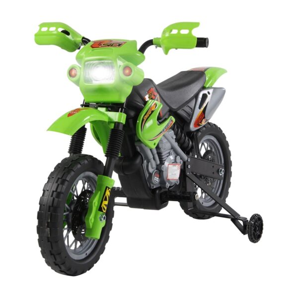 EasyComfort elektrische crossmotor voor kinderen 6V groen met zijwieltjes