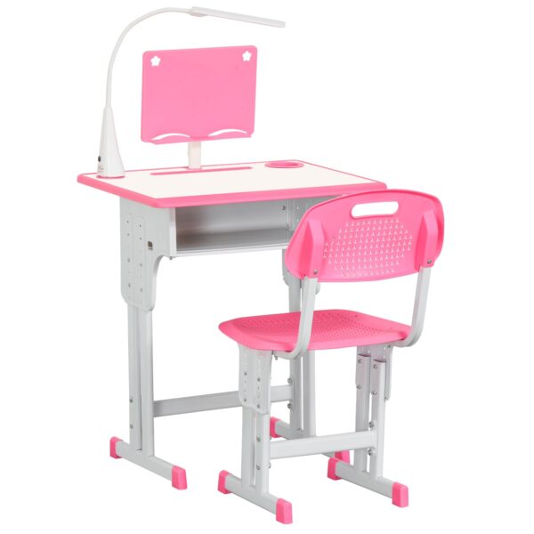 EasyComfort kinderbureau met stoel en LED-lamp, in hoogte verstelbaar, roze
