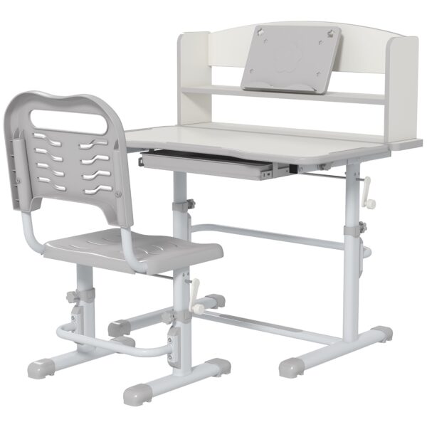 EasyComfort kinderbureauset met verstelbare stoel en kantelblad (grijs)