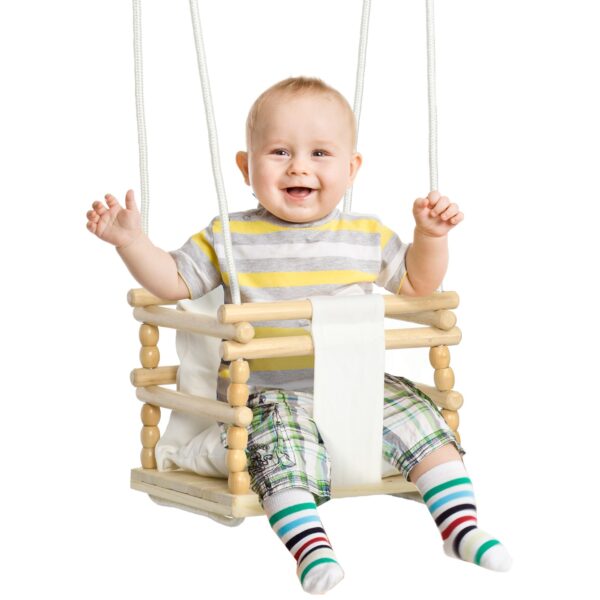 EasyComfort kinder schommel hout en katoen 9-36 maanden 30x30x110-180 cm