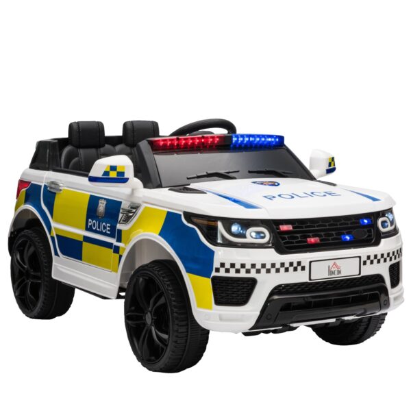 EasyComfort elektrische politieauto voor kinderen 12V met afstandsbediening (110x68x52 cm) - wit