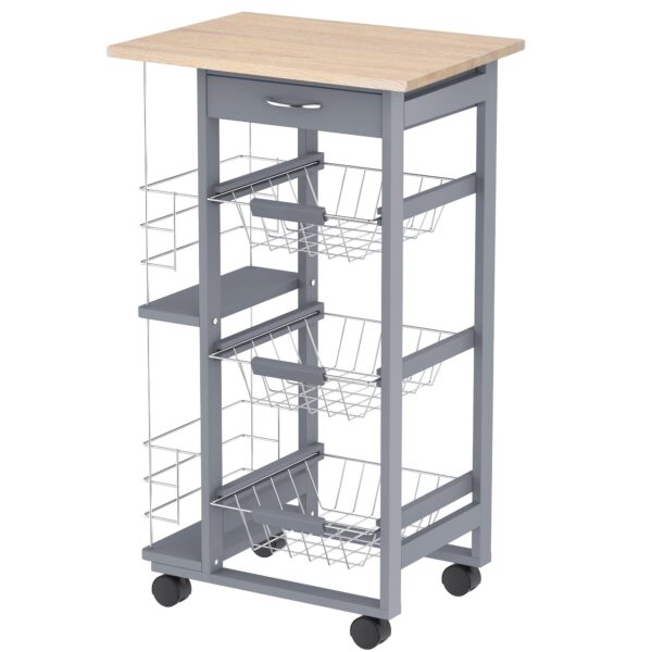 EasyComfort keukentrolley met 3 metalen manden en 2 flessenrekken 47x37x83 cm
