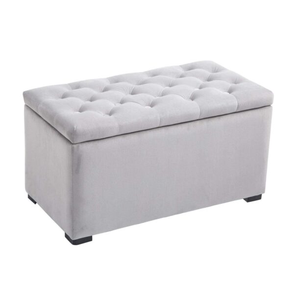 EasyComfort opbergbank set met 2 poefs, parelgrijs velours