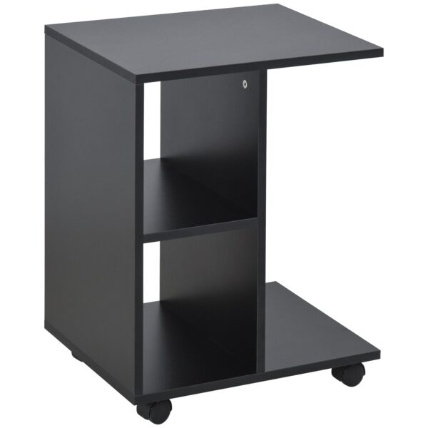 EasyComfort C-salontafel met 2 open planken en 4 zwenkwielen, 45x35x58 cm, zwart